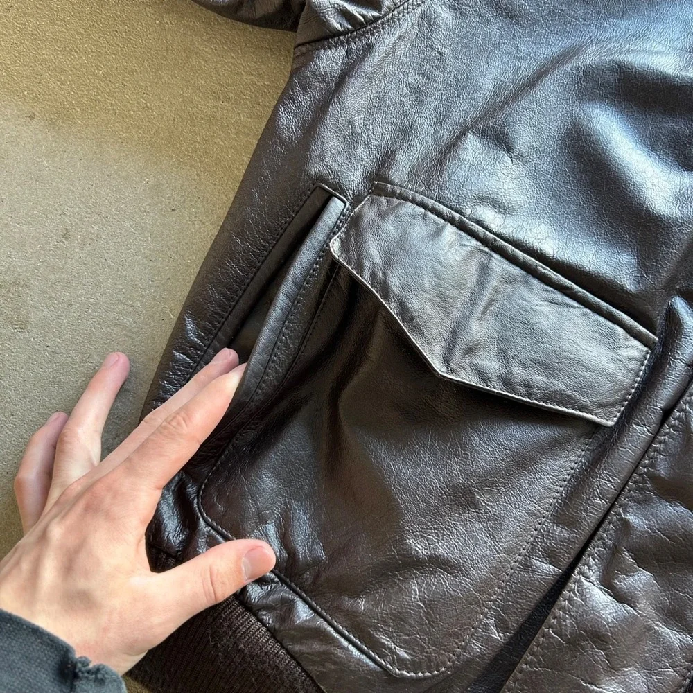Vintage American Born Type A-2 Leather Flight Jacket‎ Size XL Brown Bomber Army
